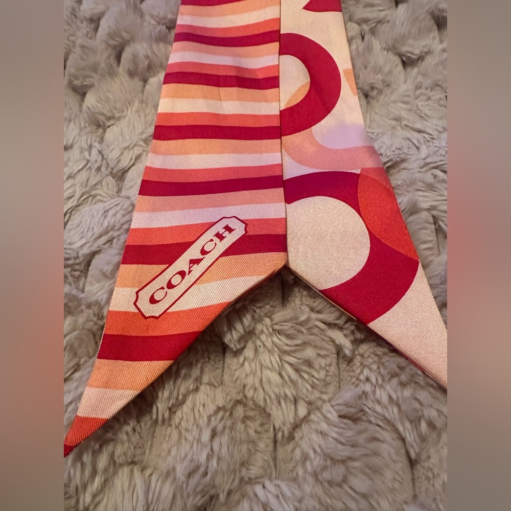 Auth. Coach Vintage Coral, Magenta and Pink Striped Signature Ponytail Scarf! - Picture 2 of 5